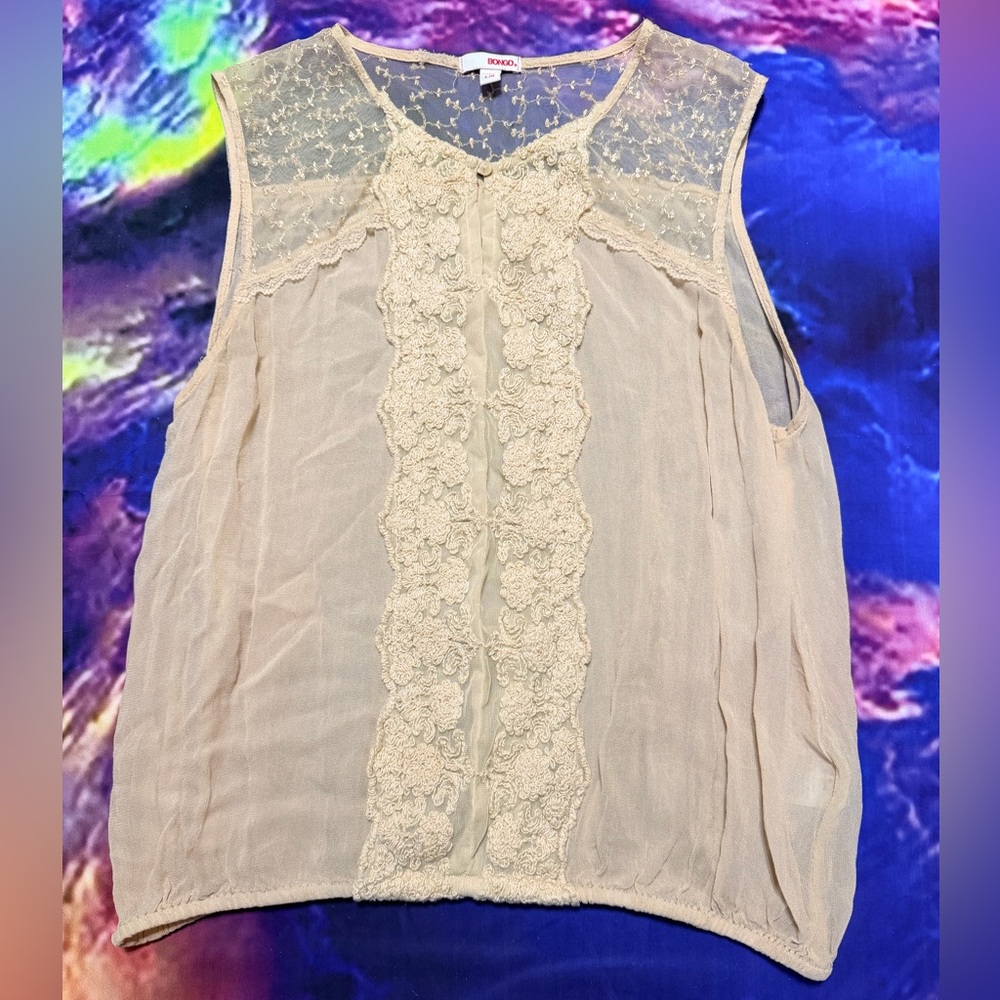 BONGO Cream Lace-Trim Sleeveless Top